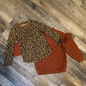 NWOT Old Navy Girls 5T Leopard Print Long Sleeve Top and Rust Sweater
